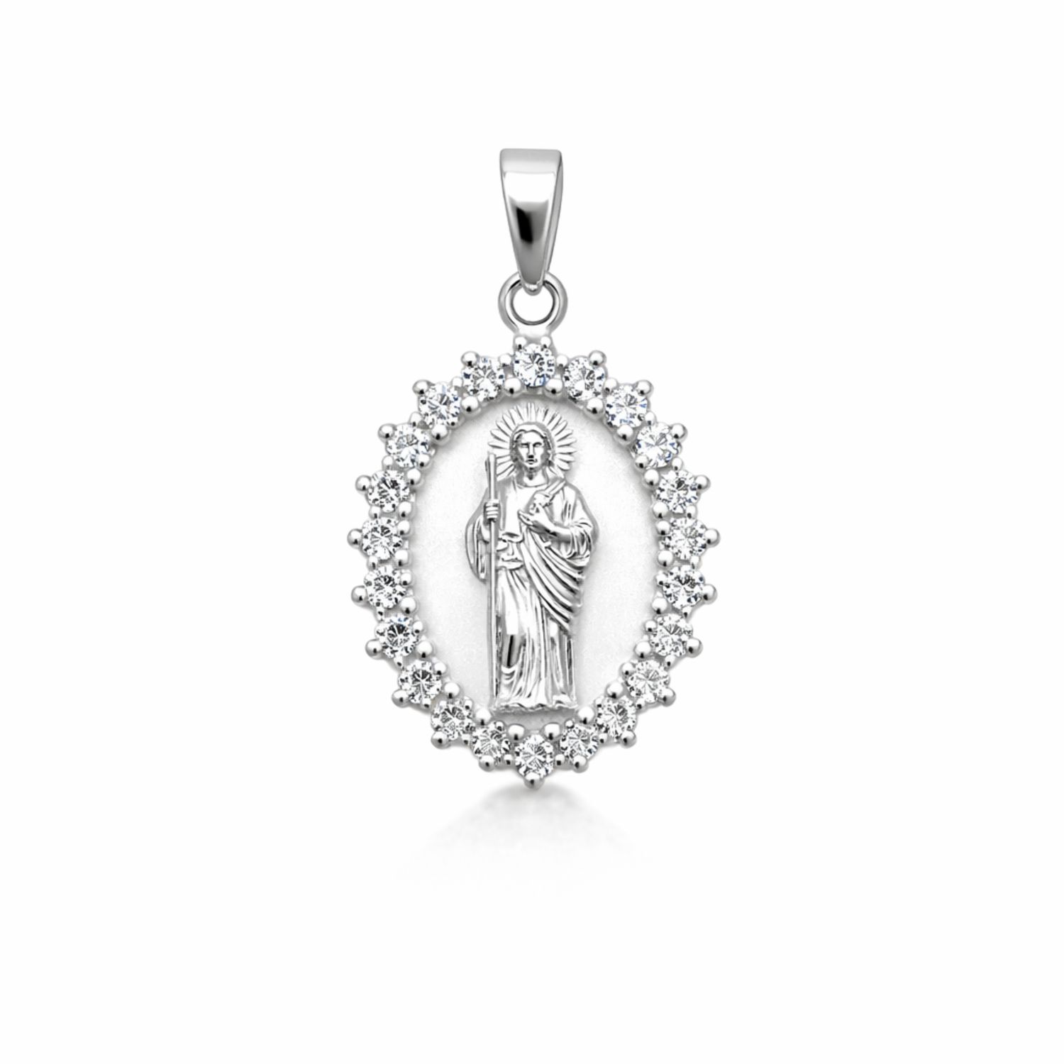 MEDALLA OVALADA CON CZ SAN JUDAS TADEO, 2.3 CM, PLATA .925