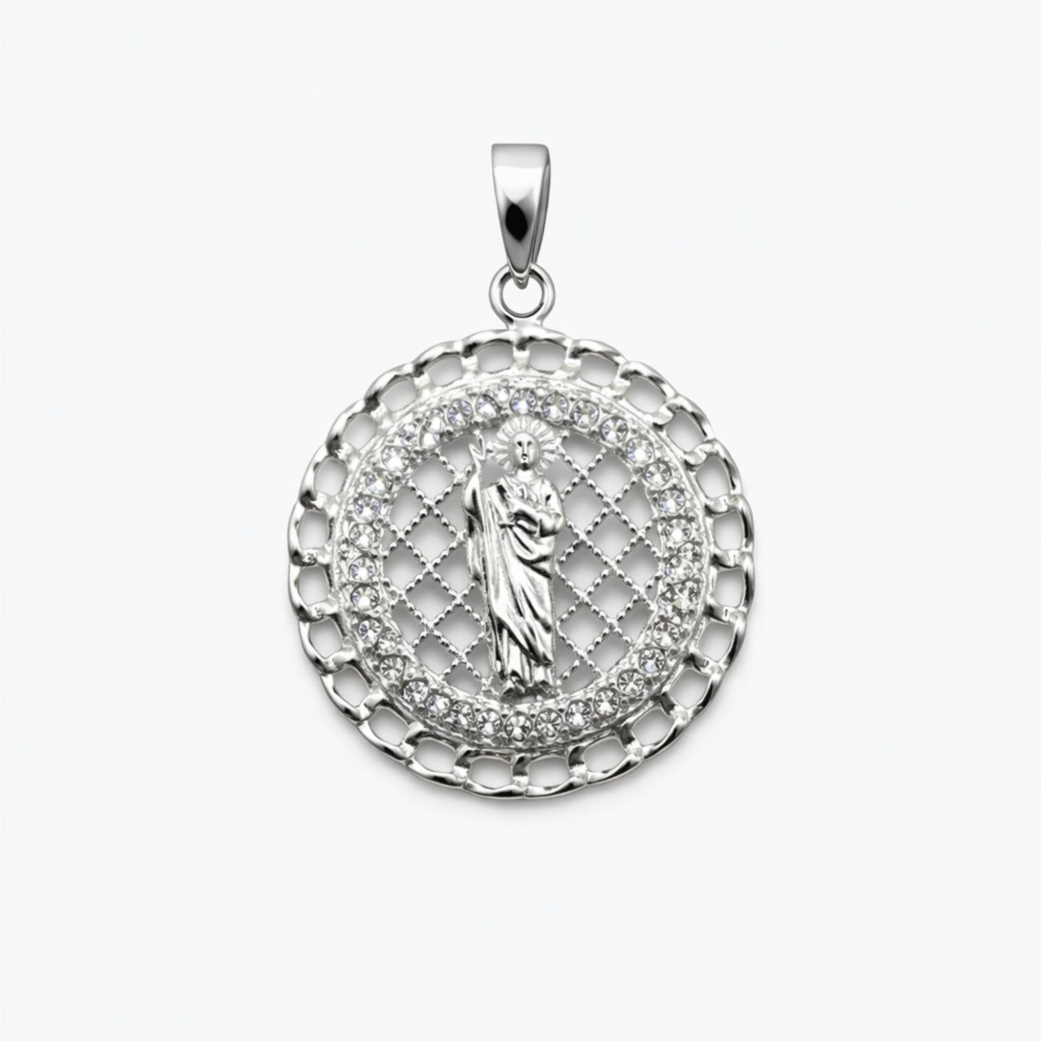 MEDALLA CIRCULAR SAN JUDAS TADEO,  2 CM, PLATA .925