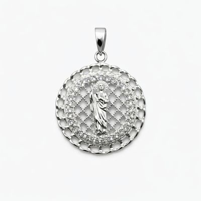 MEDALLA CIRCULAR SAN JUDAS TADEO,  2 CM, PLATA .925