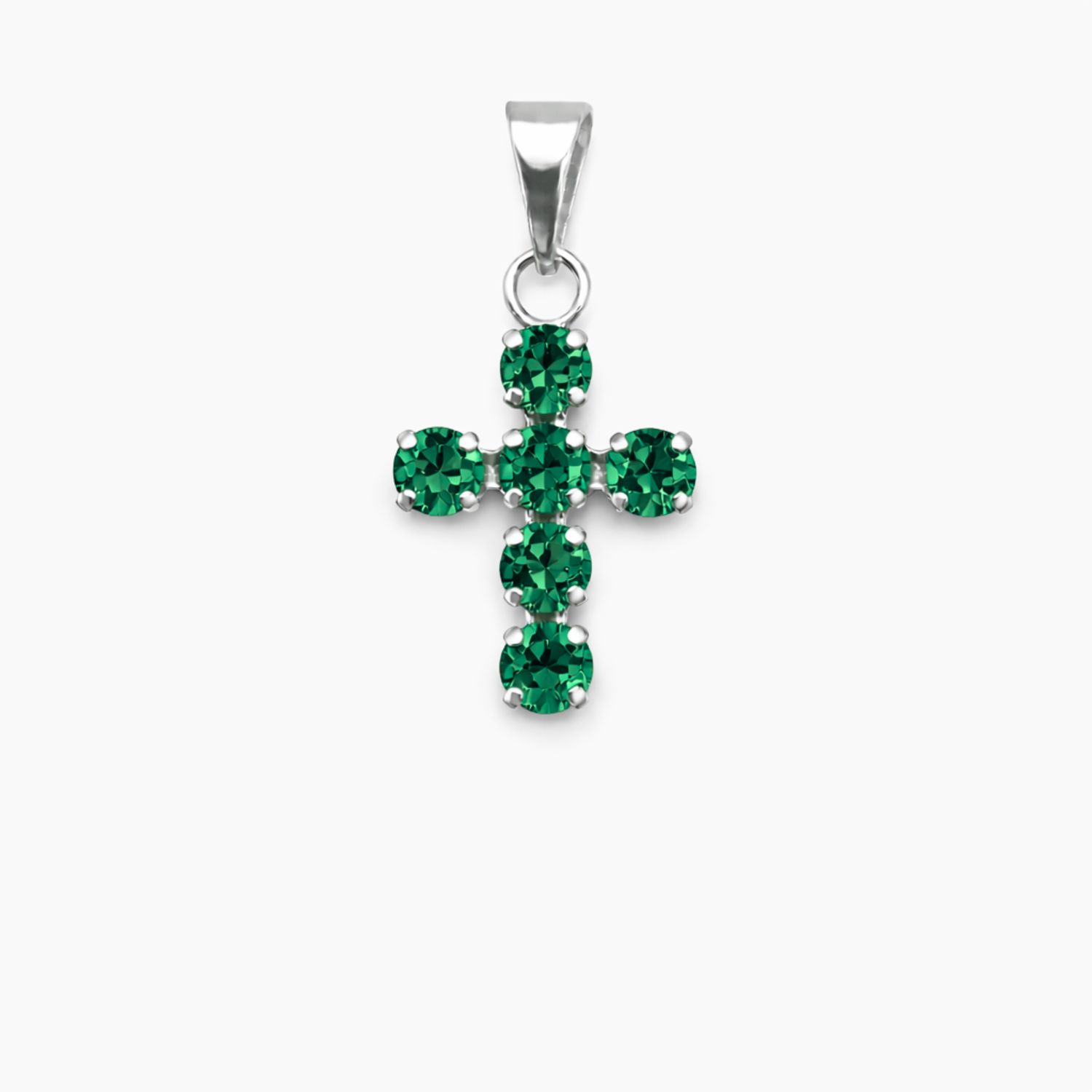 DIJE CRUZ CZ VERDE 2.5 CM, PLATA .925