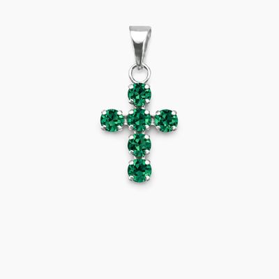 DIJE CRUZ CZ VERDE 2.5 CM, PLATA .925
