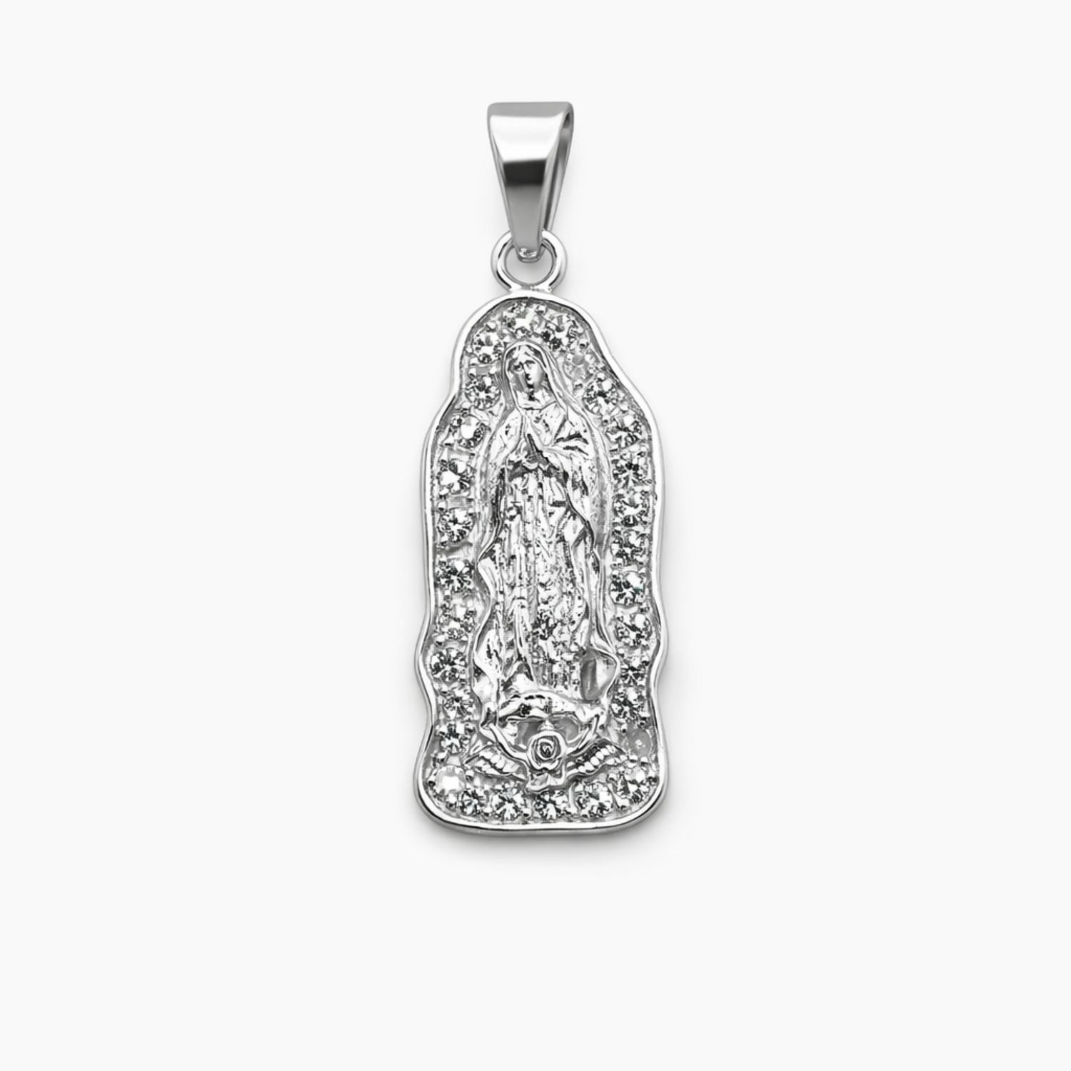 DIJE VIRGEN DE GPE CON CZ, 4.5 CM, PLATA .925