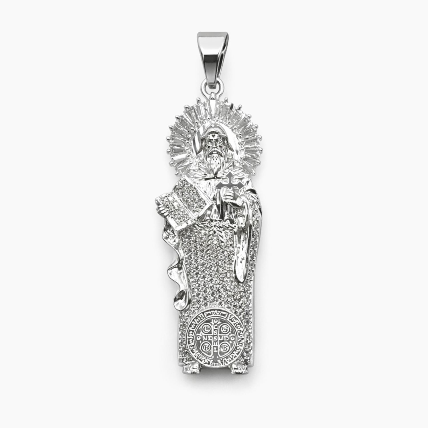 DIJE SAN BENITO CON CZ, 5 CM, PLATA .925