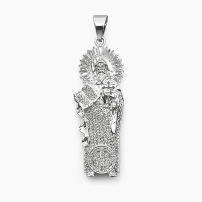 DIJE SAN BENITO CON CZ, 5 CM, PLATA .925