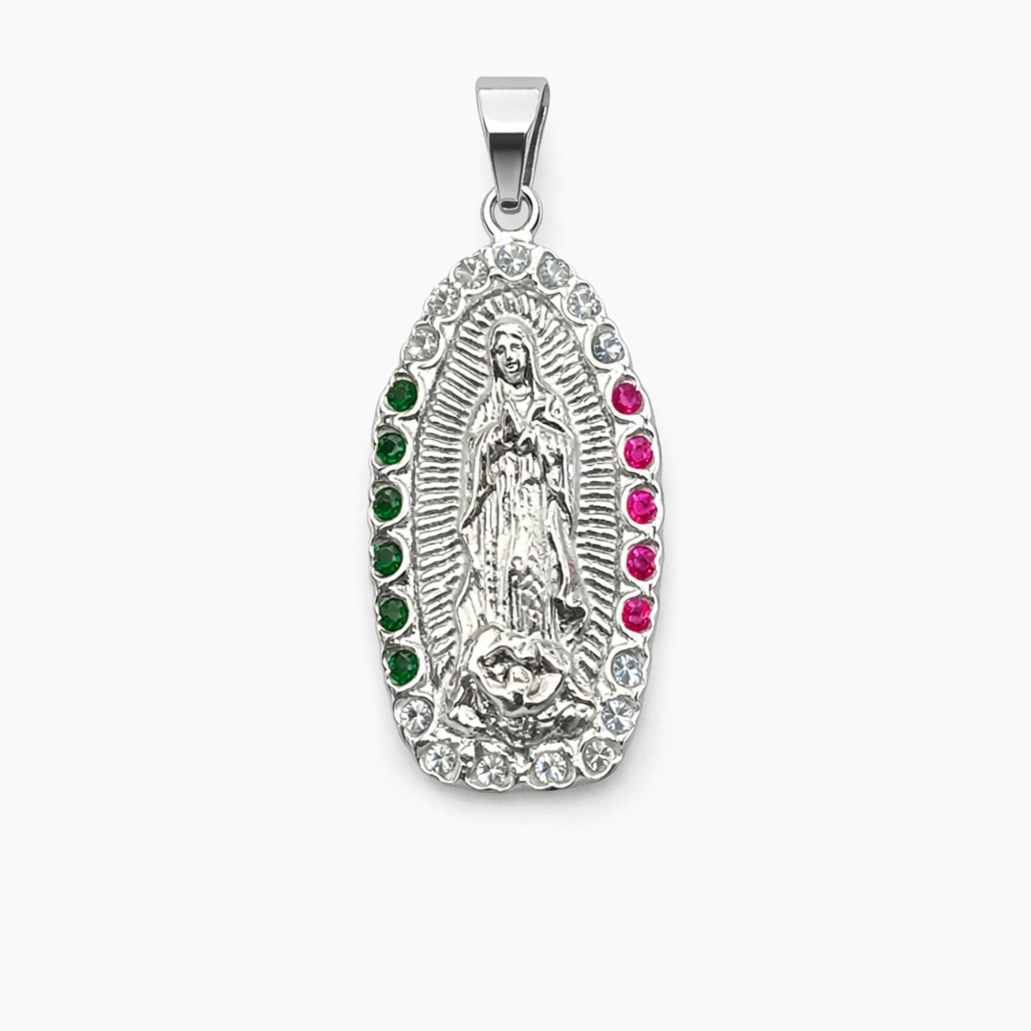 DIJE VIRGEN DE GPE CON CZ MULTICOLOR, 3.5 CM, PLATA .925