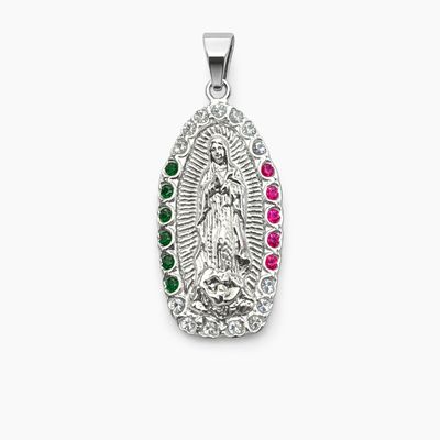 DIJE VIRGEN DE GPE CON CZ MULTICOLOR, 3.5 CM, PLATA .925