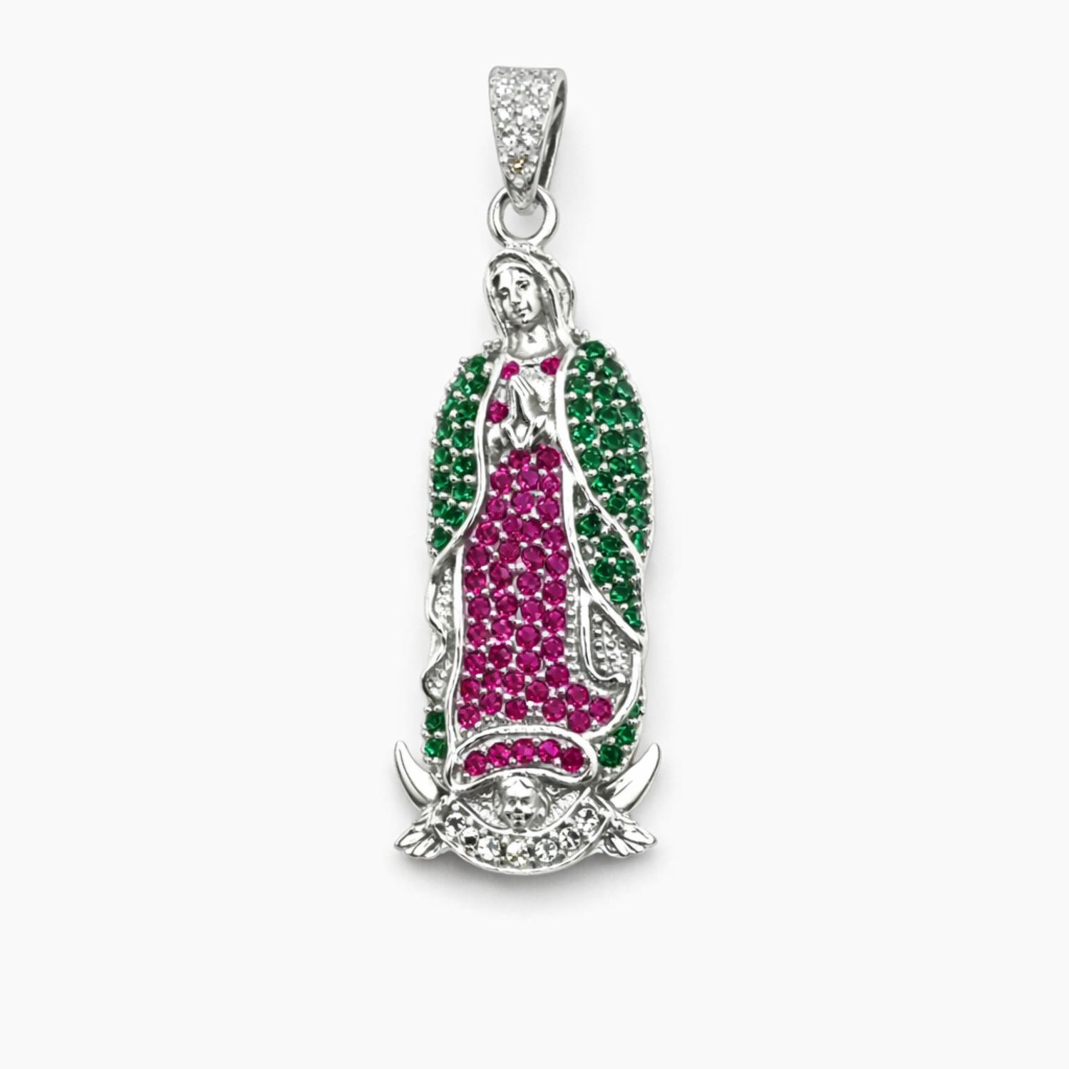 DIJE VIRGEN DE GPE 4.5 CM, CZ MULTICOLOR, PLATA .925