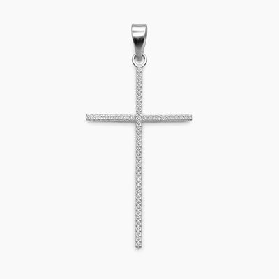 DIJE CRUZ CON CZ, 4.7 CM, PLATA .925