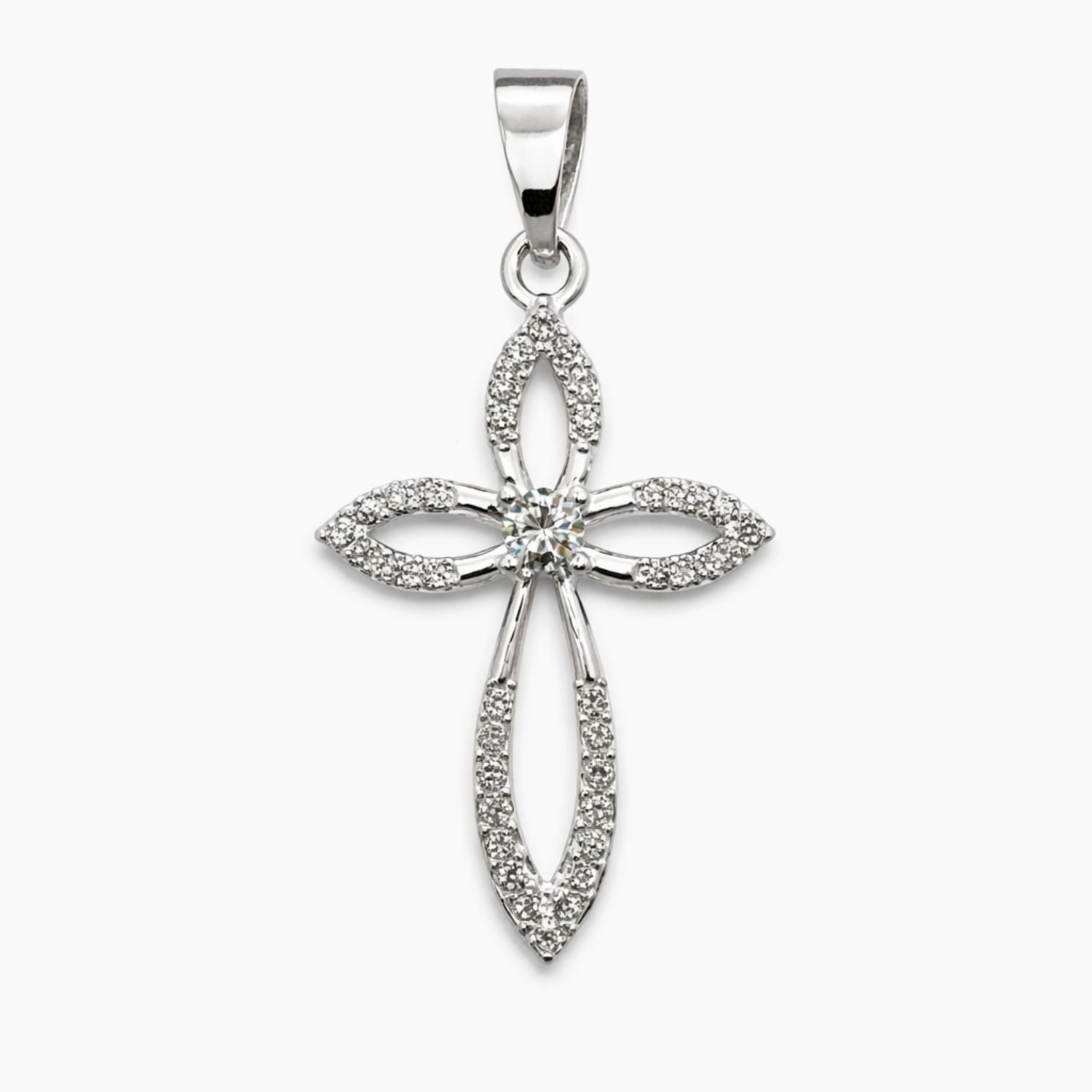 DIJE CRUZ CON CZ, 2.5 CM, PLATA .925