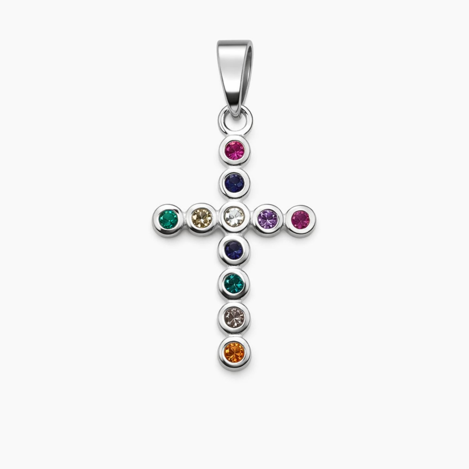 DIJE CRUZ CON CZ DE COLORES, 2.2 CM, PLATA .925