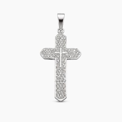 DIJE CRUZ FANCY CON CZ, 3.7 CM, PLATA .925