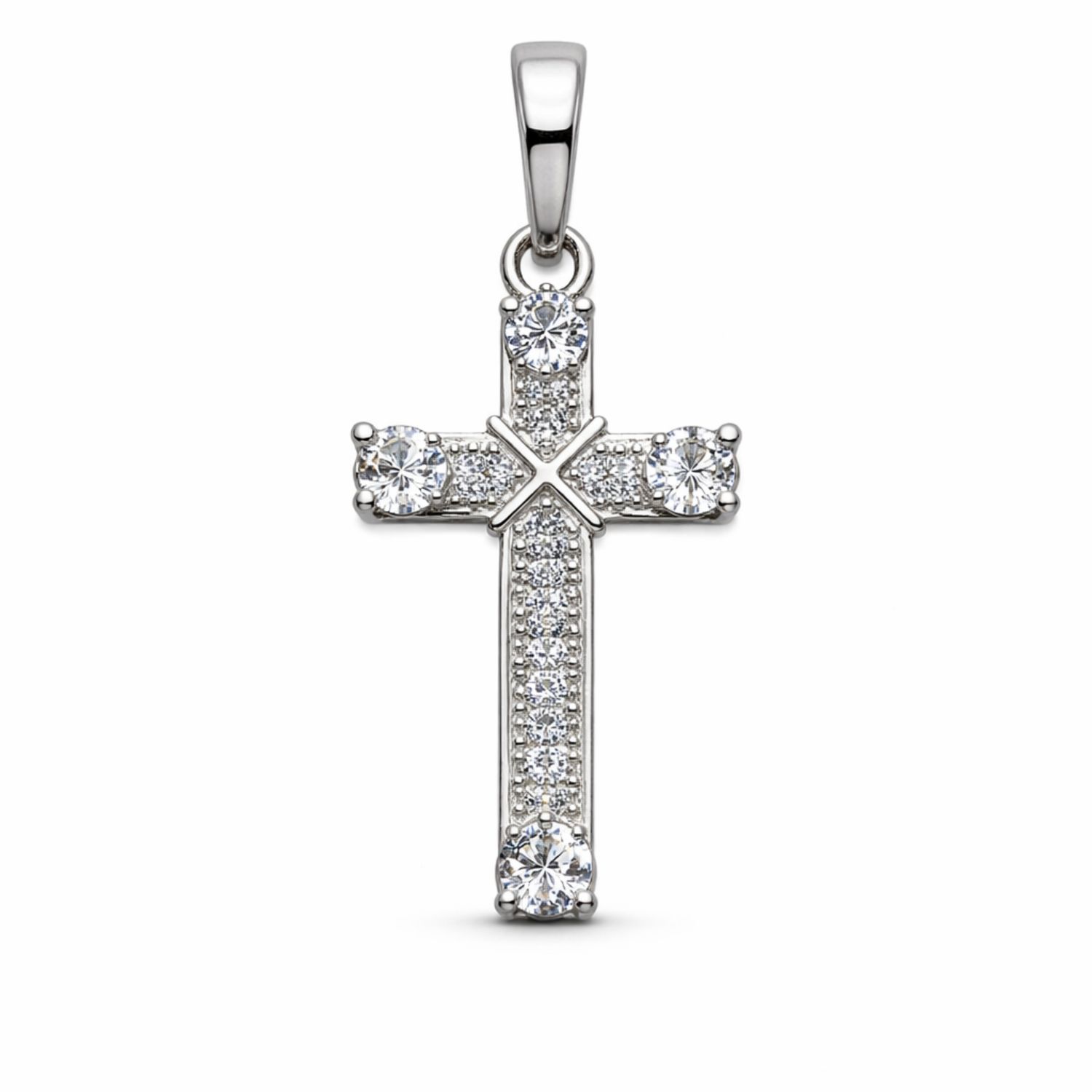 DIJE CRUZ, CON CZ, 3.4 CM, PLATA .925