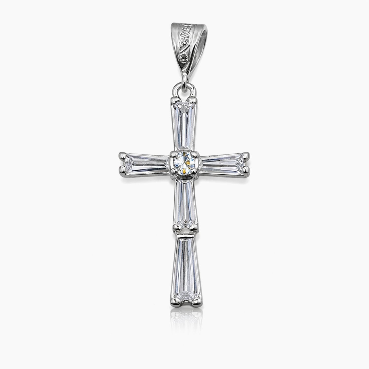 DIJE CRUZ CON CZ, 3.3 CM, PLATA .925