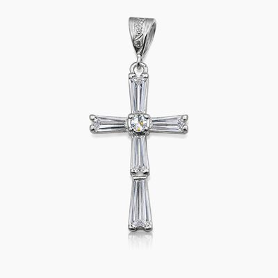 DIJE CRUZ CON CZ, 3.3 CM, PLATA .925