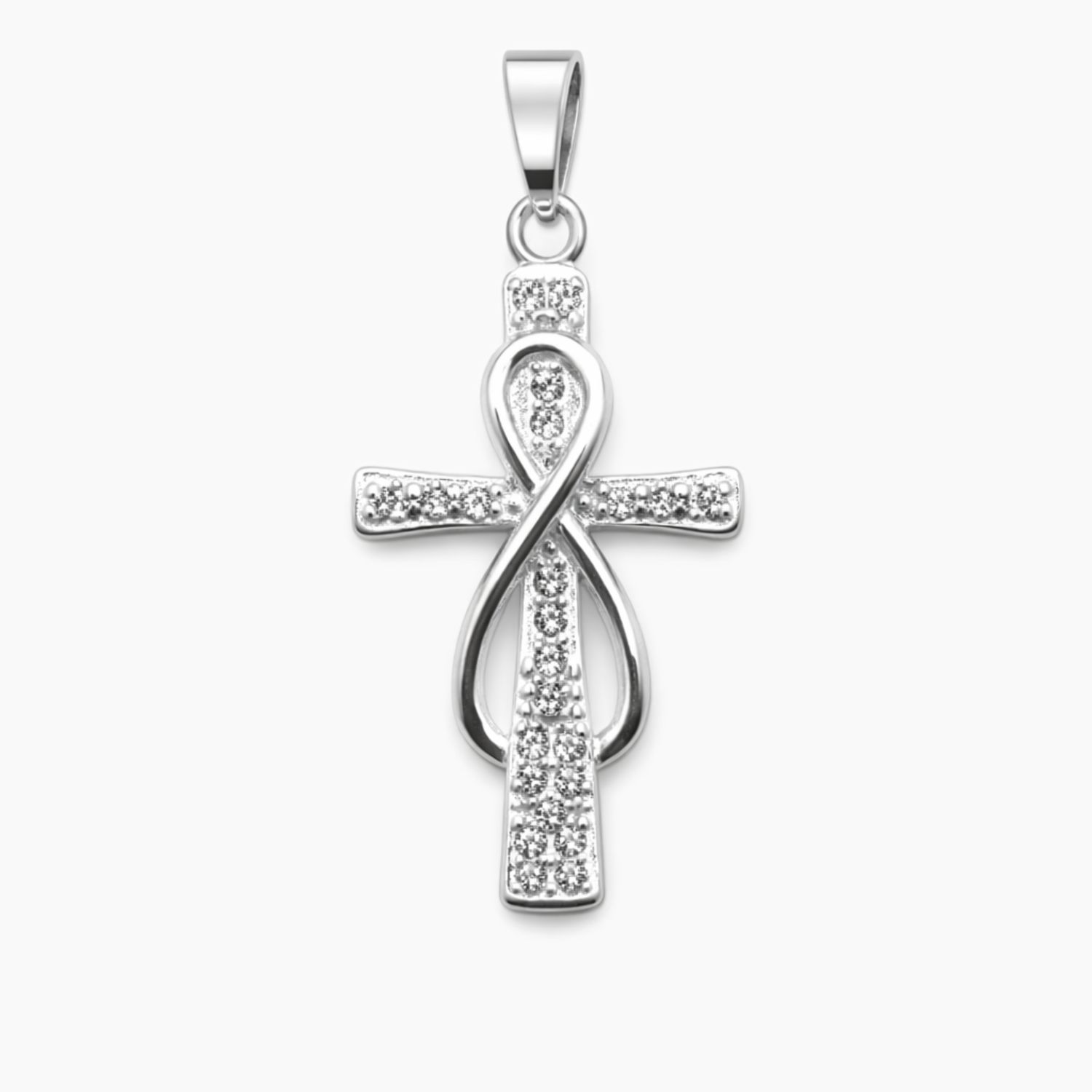 DIJE CRUZ CON CZ E INFINITO, 2.3 CM, PLATA .925