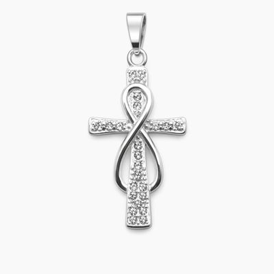 DIJE CRUZ CON CZ E INFINITO, 2.3 CM, PLATA .925