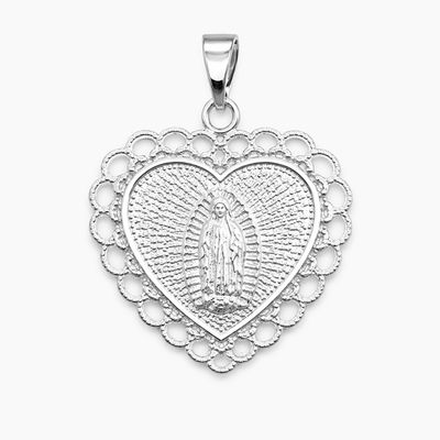 DIJE CORAZON VIRGEN DE GPE, 2.2 CM, PLATA .925