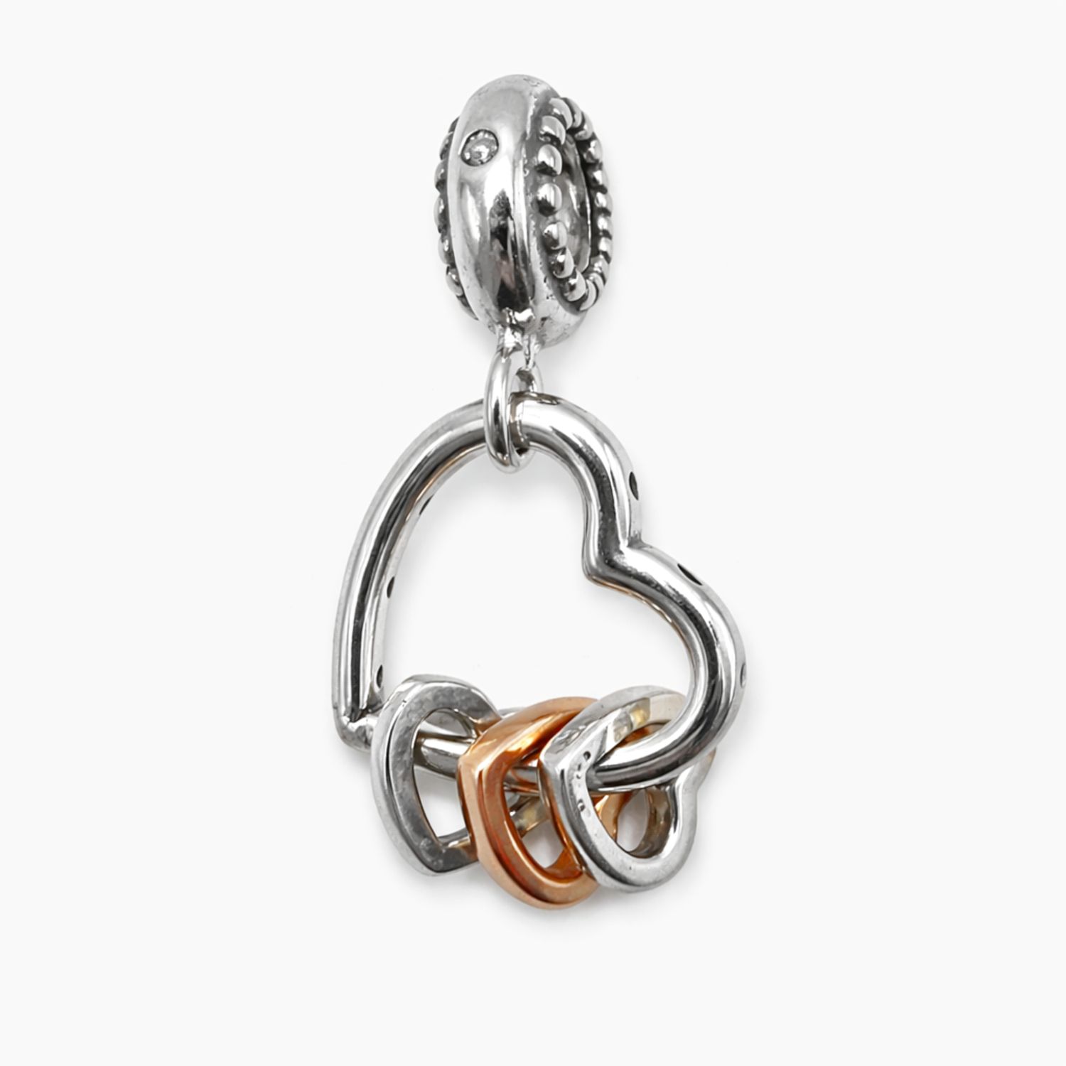 DIJE CORAZONES PARA COLLAR O PULSERA, 2.5 CM, PLATA .925