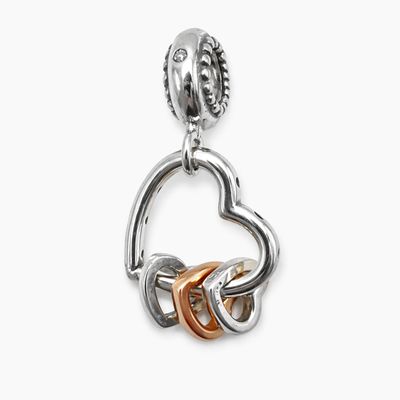 DIJE CORAZONES PARA COLLAR O PULSERA, 2.5 CM, PLATA .925