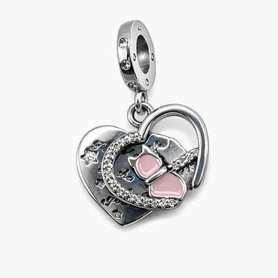DIJE PARA COLLAR O PULSERA, CORAZON DOBLE CON GATITOS,