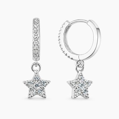 HUGGUI CON ESTRELLA COLGANTE, 2.5 CM LARGO TOTAL, PLATA .925