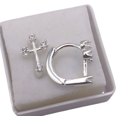 ARETE CRUZ CON CZ, 1 CM, PLATA .925