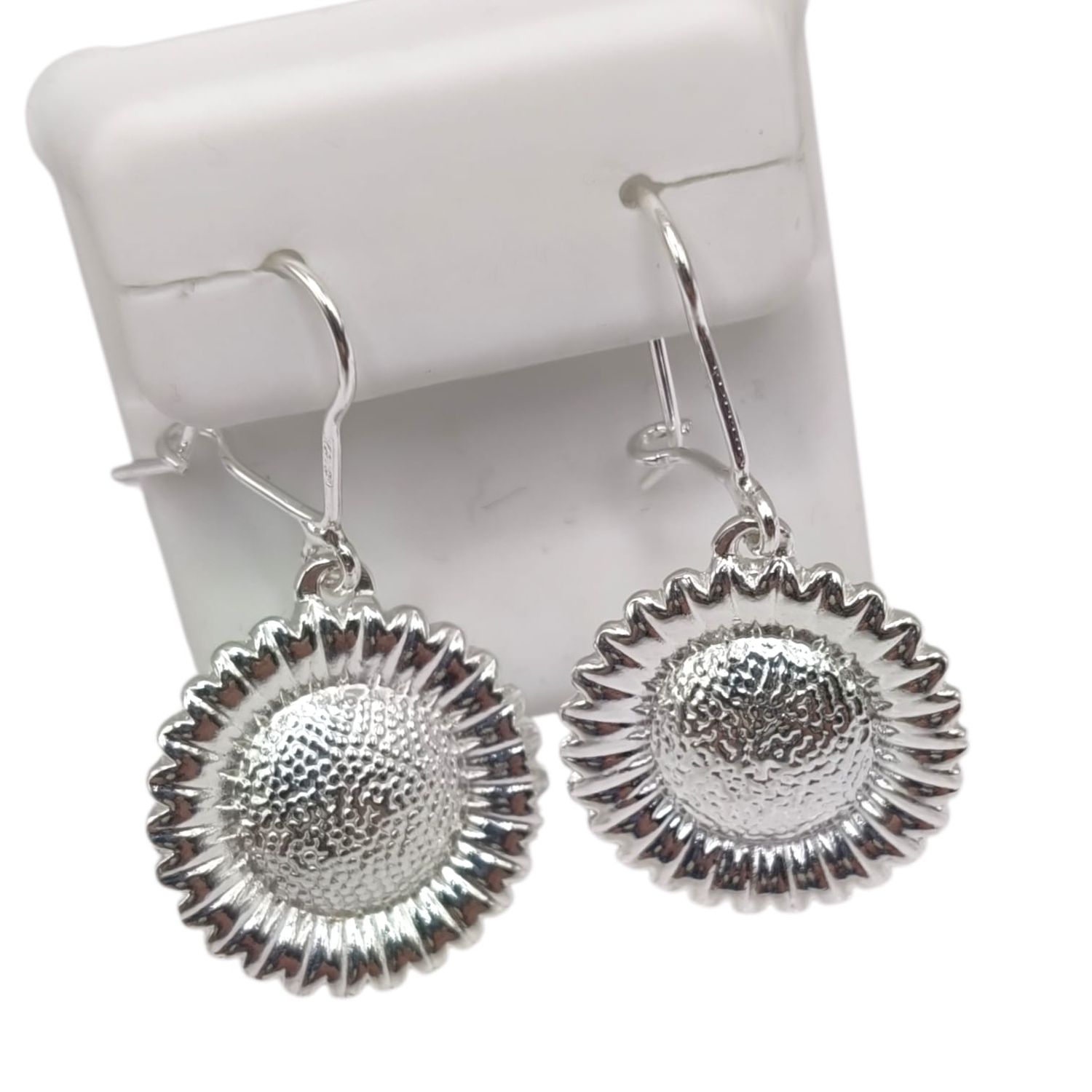 ARETE GIRASOL 3.6 CM LARGO, PLATA .925