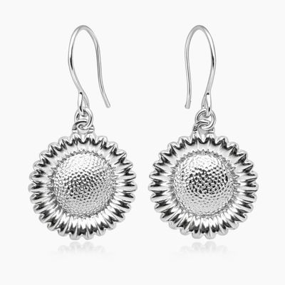 ARETE GIRASOL 3.6 CM LARGO, PLATA .925