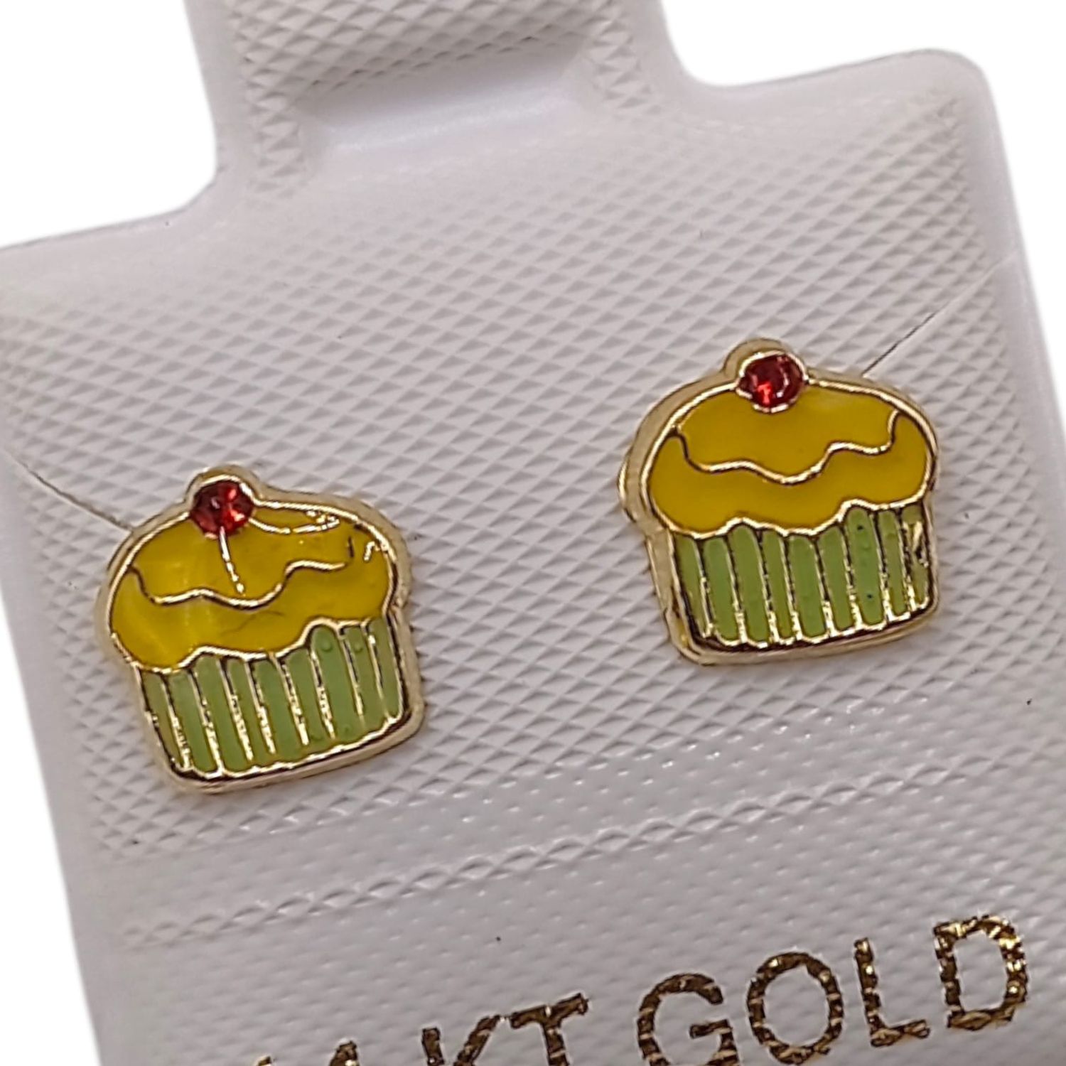 BROQUEL MUFIN DE PLATANO, ESMALTADO BROCHE BOLITA , ORO 14K