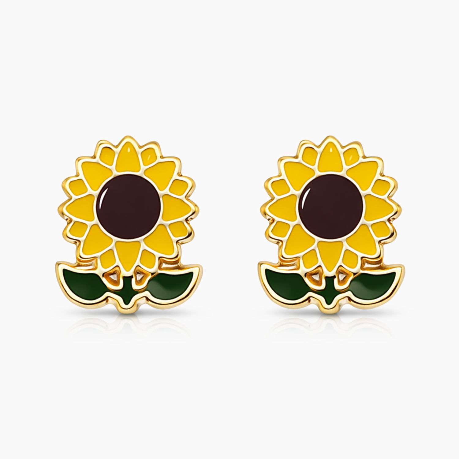 BROQUEL GIRASOL ESMALTADO, BROCHE BOLITA, ORO 14K