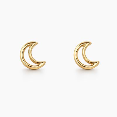 BROQUEL  SILUETA DE LUNA, BROCHE BOLITA, ORO 14K