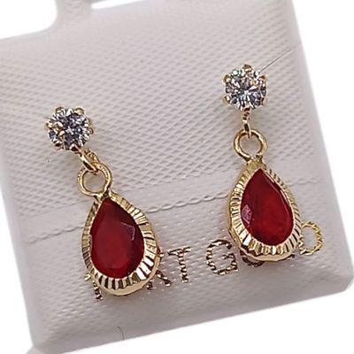 BROQUEL GOTA COLGANTE CZ ROJA, BROCHE BOLITA, ORO 14K