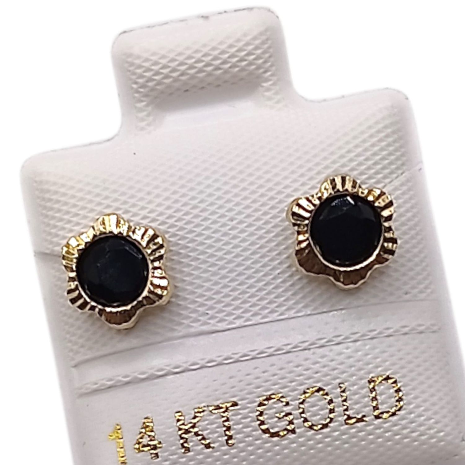 BROQUEL FLOR CZ NEGRA, BROCHE BOLITA, ORO 14K