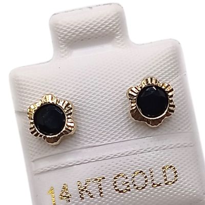 BROQUEL FLOR CZ NEGRA, BROCHE BOLITA, ORO 14K