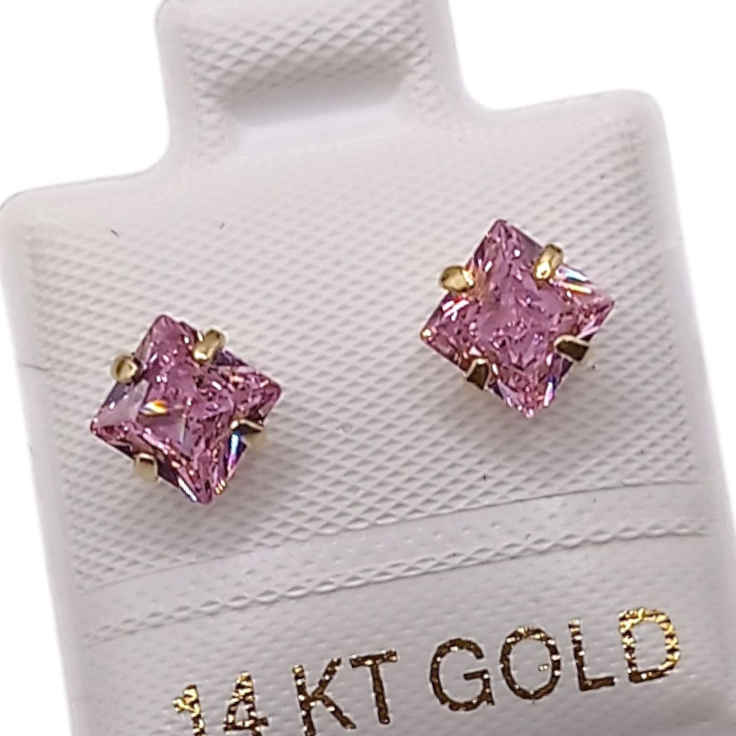 BROQUEL ROMBO CZ ROSA, BROCHE BOLITA, ORO 14K