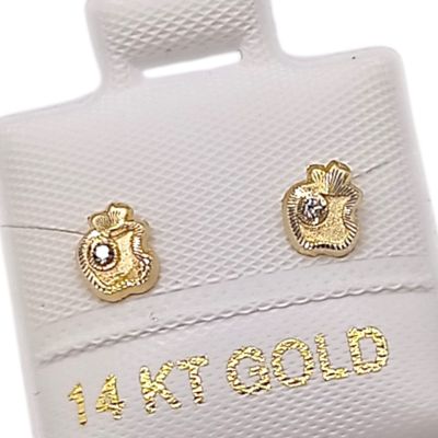 BROQUEL MANZANITA CON CZ, BROCHE BOLITA, ORO 14K