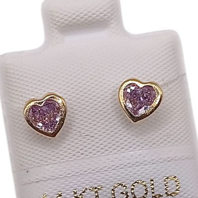 BROQUEL CORAZON BISELADO  CZ LILA, BROCHE BOLITA, ORO 14K