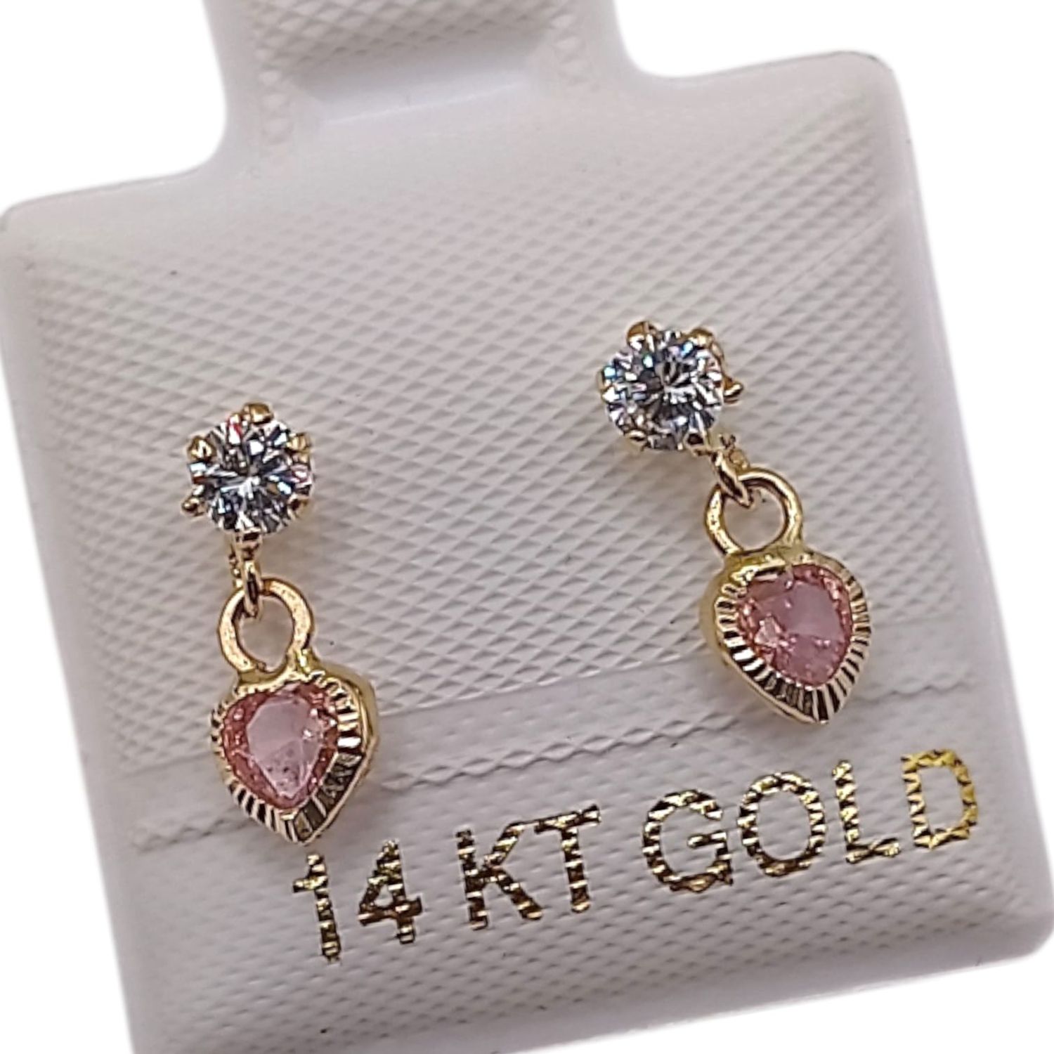 BROQUEL CORAZON COLGANTE CZ ROSA, BROCHE BOLITA, ORO 14K