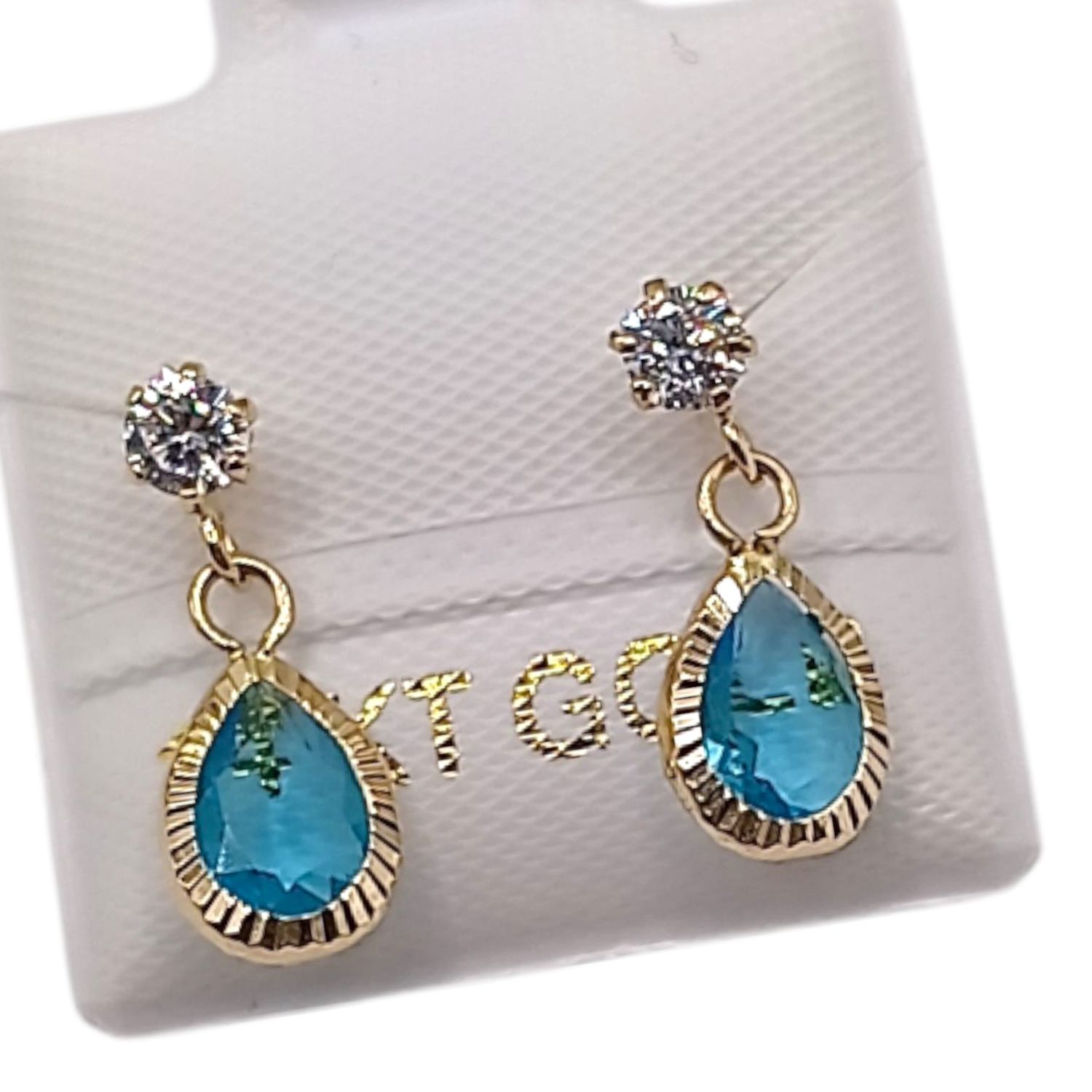 BROQUEL GOTA COLGANTE CZ AZUL, BROCHE BOLITA, ORO 14K