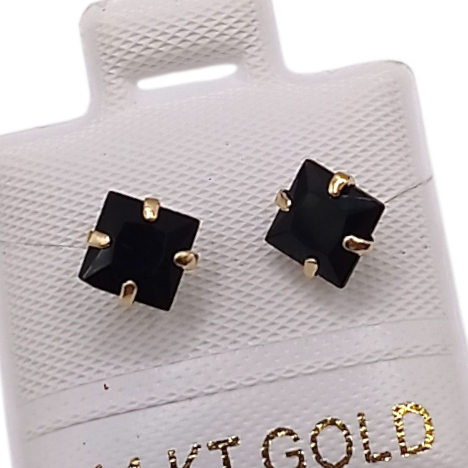 BROQUEL ROMBO CZ NEGRA, BROCHE BOLITA, ORO 14K