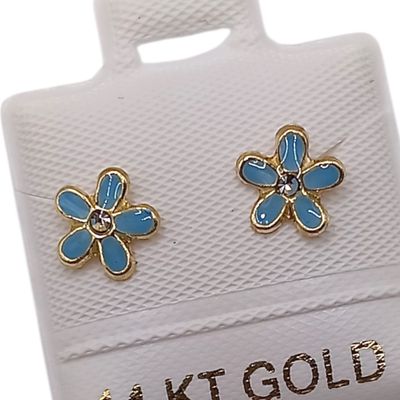 BROQUEL MARGARITA AZUL, BROCHE BOLITA, ORO 14K