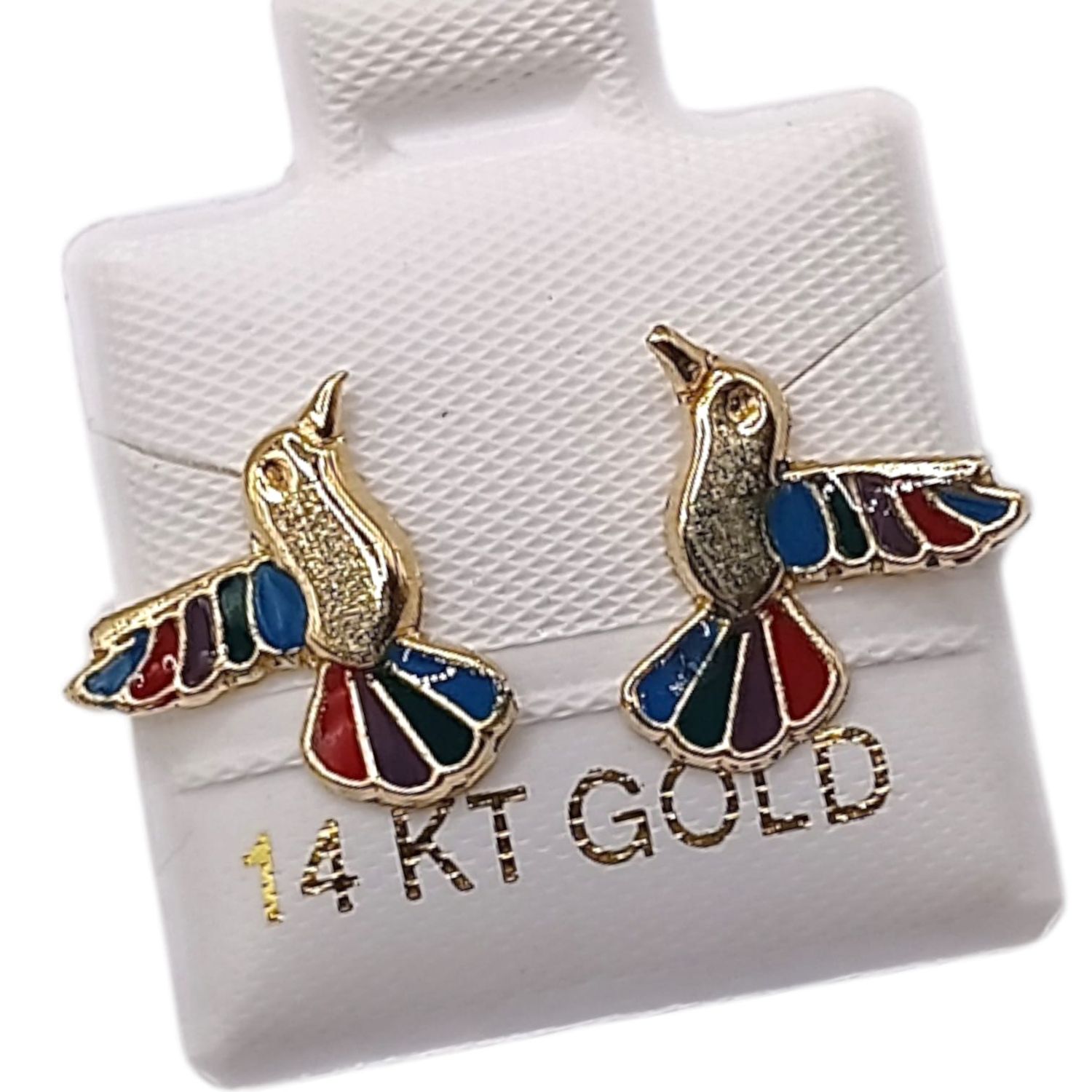 BROQUEL COLIBRI COLORES, BROCHE BOLITA, ORO 14K