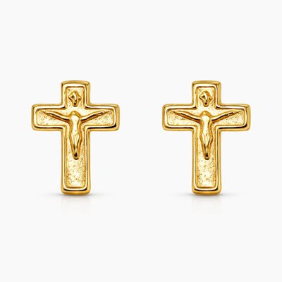 BROQUEL CRUZ CON CRISTO, BROCHE BOLITA, ORO 14K
