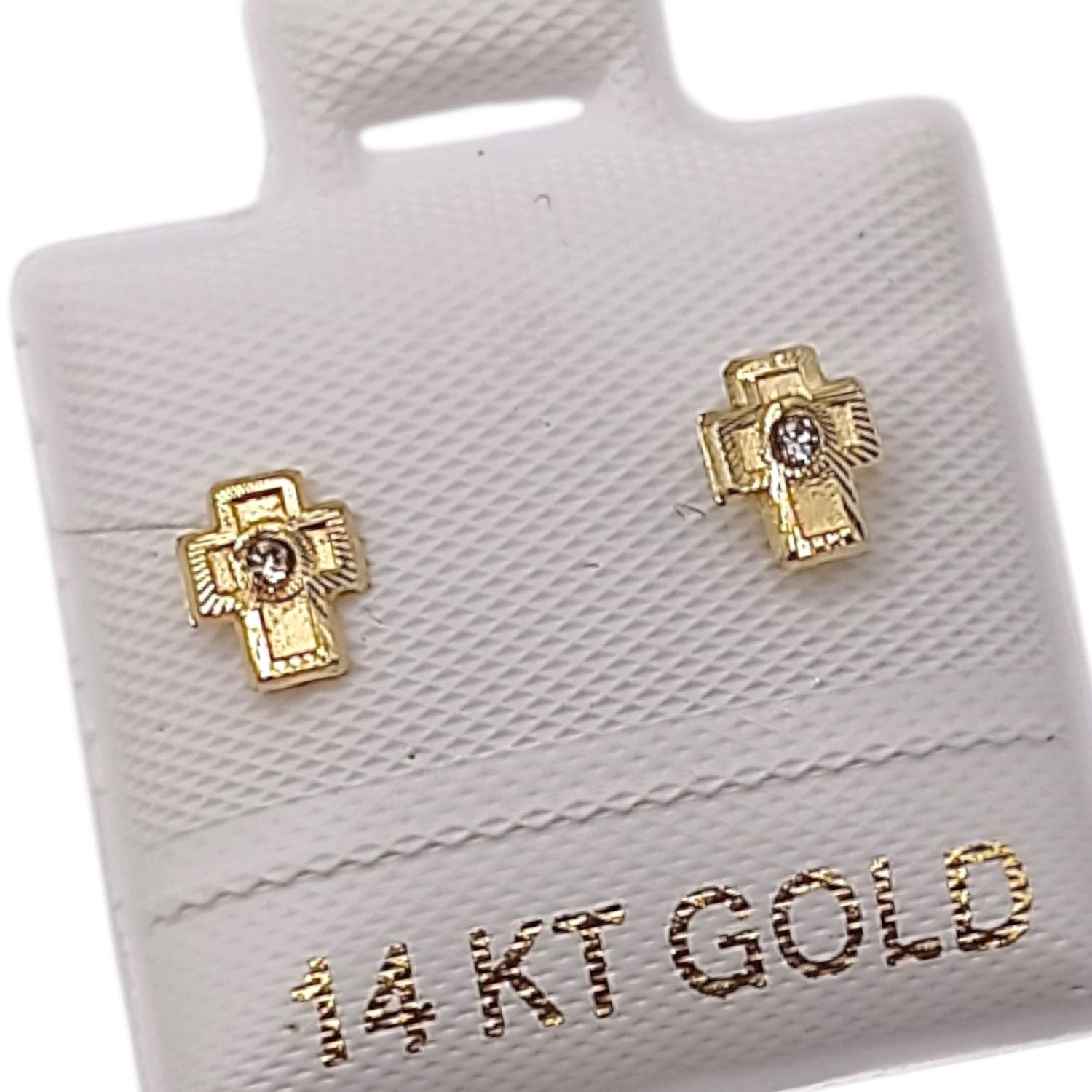 BROQUEL CRUZ CON CZ, BROCHE BOLITA, ORO 14K