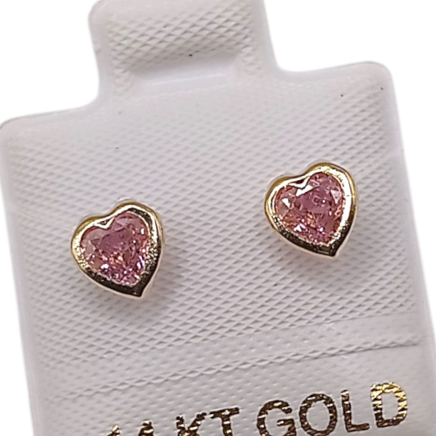 BROQUEL CORAZON BISELADO CZ ROSA, BROCHE BOLITA, ORO 14K