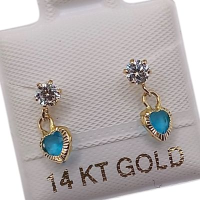 BROQUEL CORAZON COLGANTE CZ AZUL, BROCHE BOLITA, ORO 14K