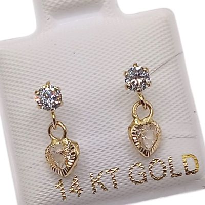 BROQUEL CORAZON COLGANTE CZ BCA, BROCHE BOLITA, ORO 14K