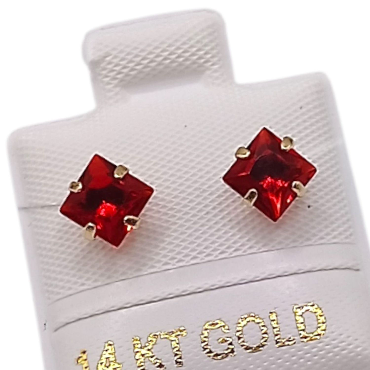 BROQUEL ROMBO CZ ROJA, BROCHE BOLITA, ORO 14K