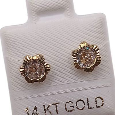 BROQUEL FLOR CZ BCA, BROCHE BOLITA, ORO 14K