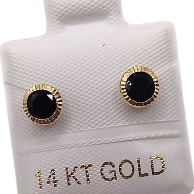 BROQUEL BISELADO CZ NEGRA, BROCHE BOLITA, ORO 14K